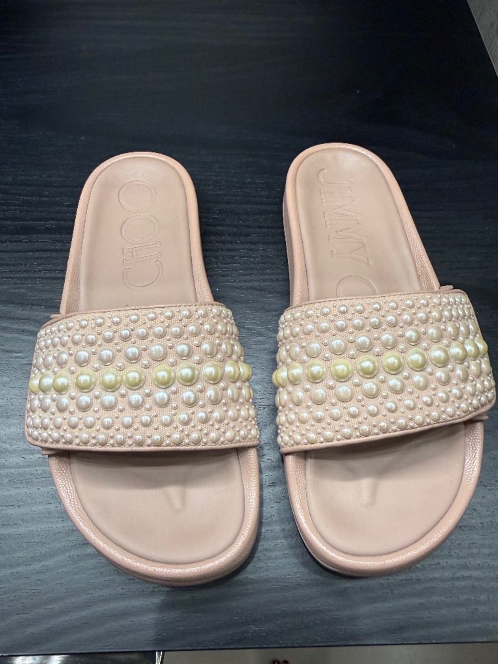 Jimmy Choo Fitz Pearl Slide - Size 37 - Ballet Pink
